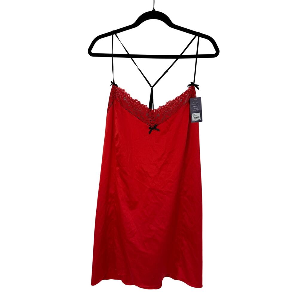 NWT Cacique Seriously Sexy Red Satin Lace Chemise Nightgown Slip Dress 22/24